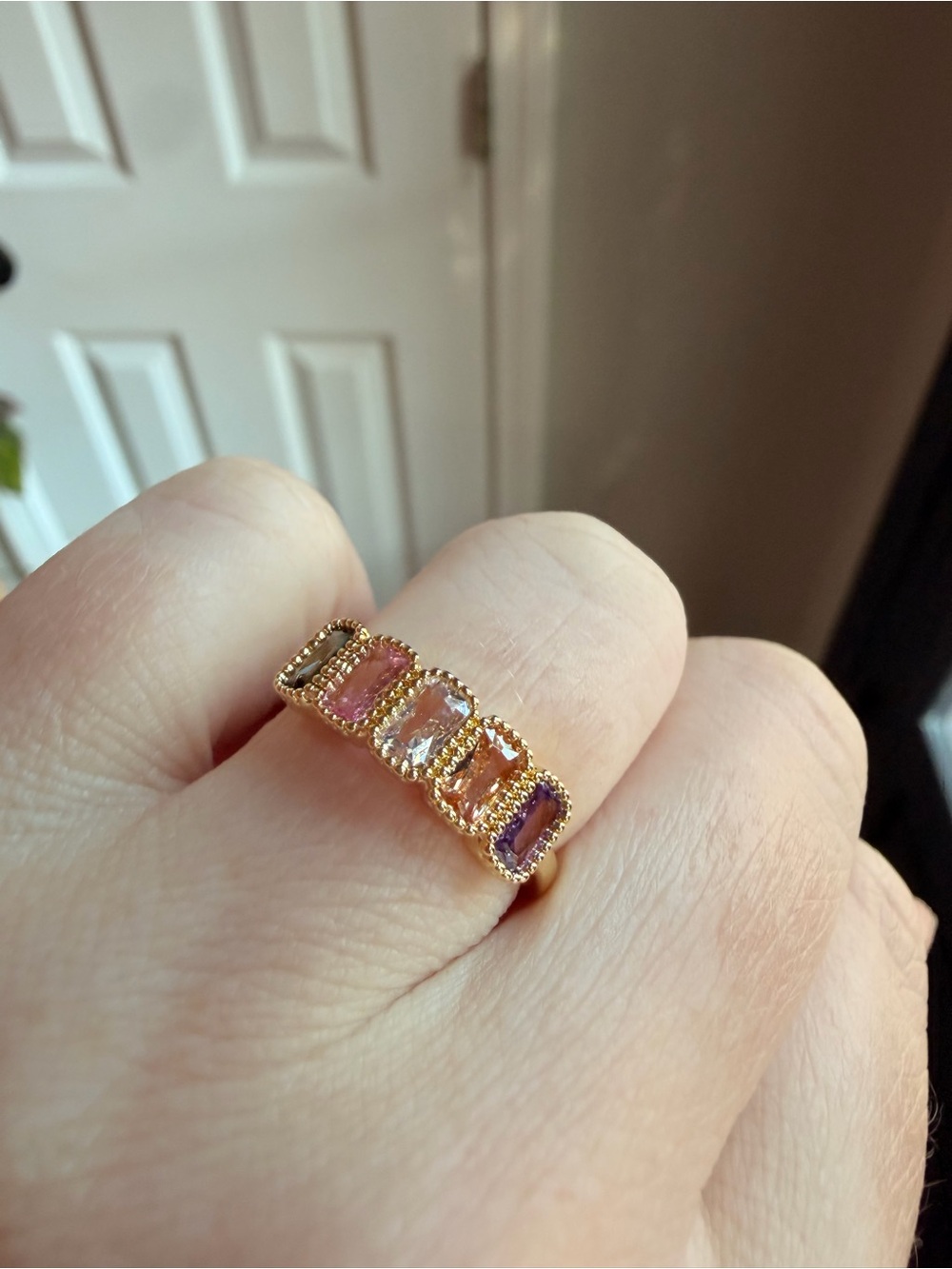 Tourmaline Gold Plated Rectangle Stack Ring - sz 7